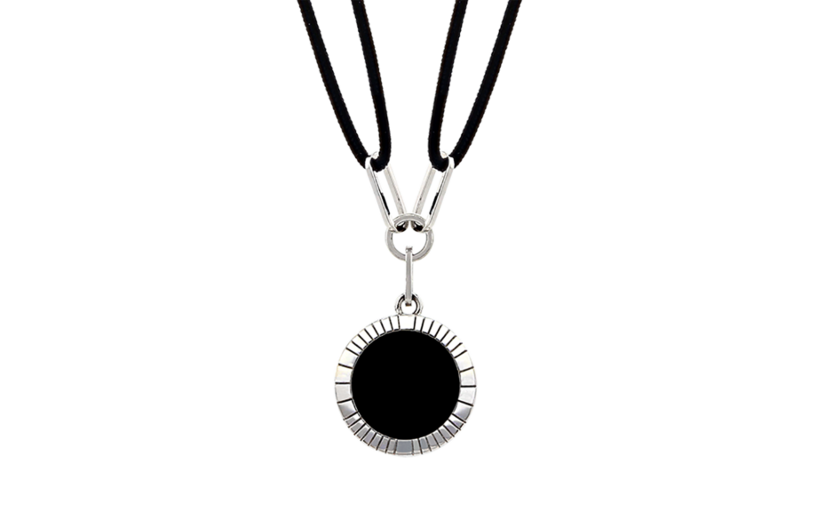 Collier-Cordon-Lumière-L15-Maille Rectangle-Or blanc-Agate noire-